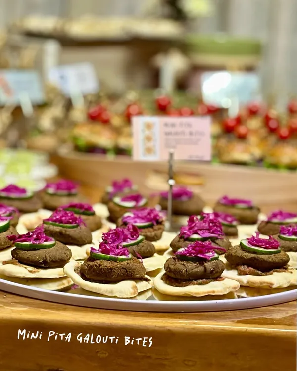 My Mini Galouti Pita Bites are a true gourmet experience. I layer a melt-in-your-mouth rajma galouti patty on a soft mini pita, then top it with tangy pickled cabbage and a punchy mint guava chutney for a burst of flavor.