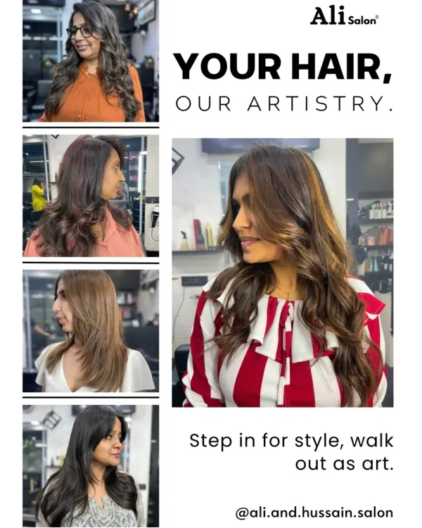 Your hair, my artistry. This collage showcases a variety of styles, from layered cuts to different color finishes.