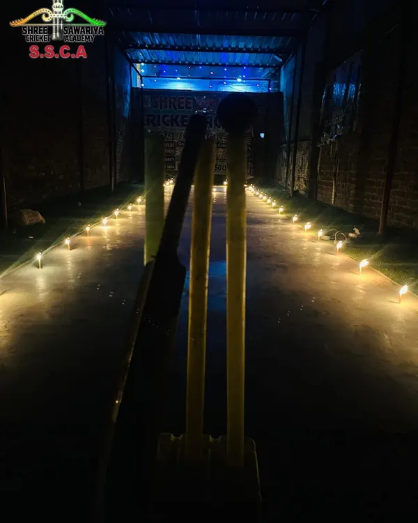 Our indoor nets facility lit up for Diwali. It allows our players to train in any weather, day or night.