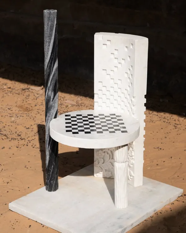 The Dori Patti chair is a piece of art that you can sit on. We took inspiration from traditional gota-patti threadwork and reimagined it in solid marble, working with our karigars in Rajasthan to carve a story of revival and reminiscence.