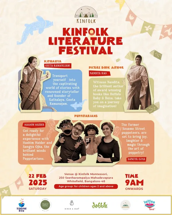 Our Kinfolk Literature Festival brings together celebrated storytellers, authors, and puppeteers. This event poster highlights the incredible lineup we host to inspire a love for reading in children and families.
