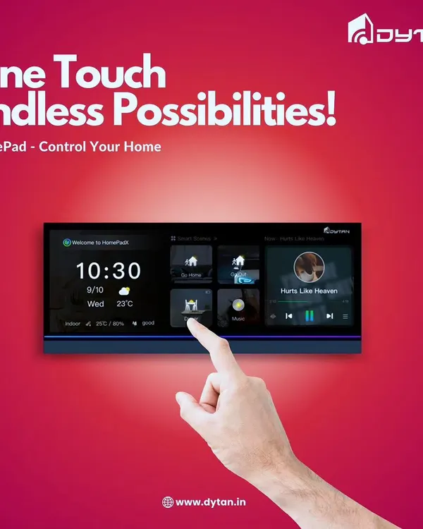 With the HomePad, endless possibilities are just one touch away. This image shows how a single tap on the screen can activate a scene, play music, or adjust your home's environment, simplifying complex actions into a single gesture.