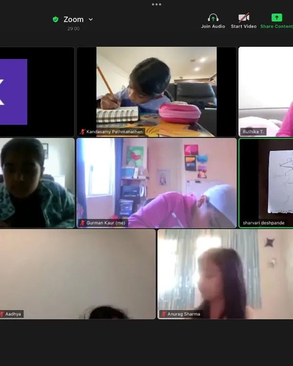 A screenshot from our online child development program for students in the USA and Canada. Even across different time zones, we connect to learn and create together.