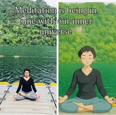 Meditation is being in tune with our inner universe. Here I am, finding a moment of peace and connection with nature, which is a powerful form of meditation.