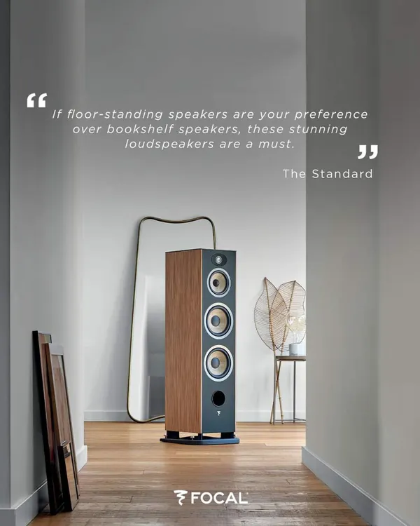 For those who prefer the commanding presence and deep bass of floor-standing speakers, the Focal Ario Evo X is a must. As this review notes, they provide a rich, dynamic sound and become a beautiful centerpiece in any lounge.