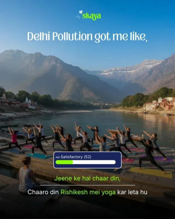 When the Delhi pollution gets you down, the clear air of Rishikesh is the answer. Imagine trading the smog for this view, doing yoga by the Ganga with a satisfactory AQI. This is the healing you need.