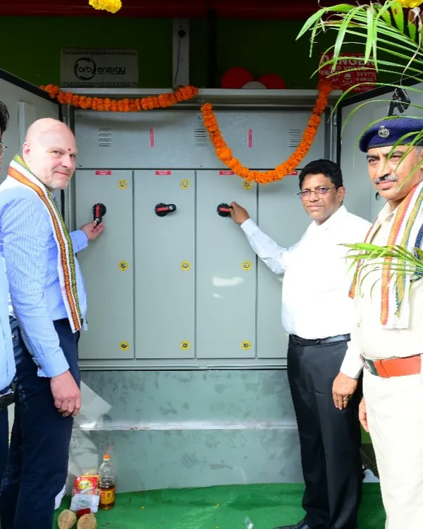 The inauguration ceremony for the second 350-kilowatt system at Bergen Pipe Supports India, attended by their CEO and the Managing Director of Sri City. This repeat order is a strong endorsement of our work.