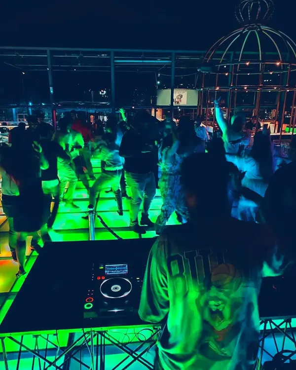 My view from the DJ booth at Skyye, UB City. The lit-up floor and the city lights create an unbeatable ambiance for a Sunday sundowner.