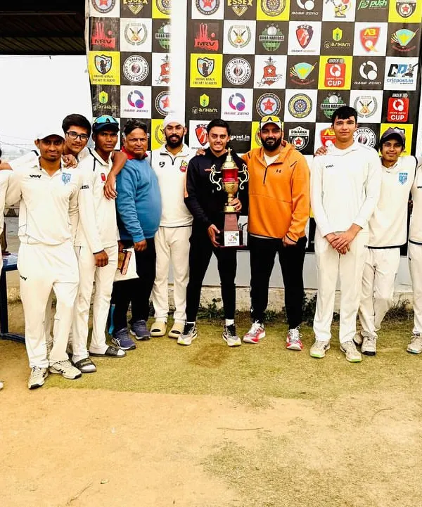 The full squad with the 9th Bhagwan Parshuram Open Cricket Tournament trophy. A proud moment for the entire Delhi Cricket Hub family after a hard-fought final.