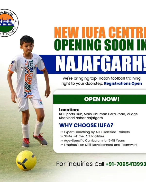 Announcing our new center in Najafgarh! We are expanding to bring top-notch football training with AFC certified trainers and state-of-the-art facilities right to your doorstep.
