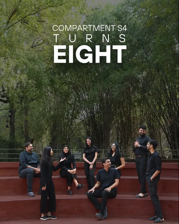 **Compartment S4 Turns Eight:** A photo of our eight founding partners. We started as a group of friends with a shared dream, and we are proud to have grown together as a collaborative, multidisciplinary practice.