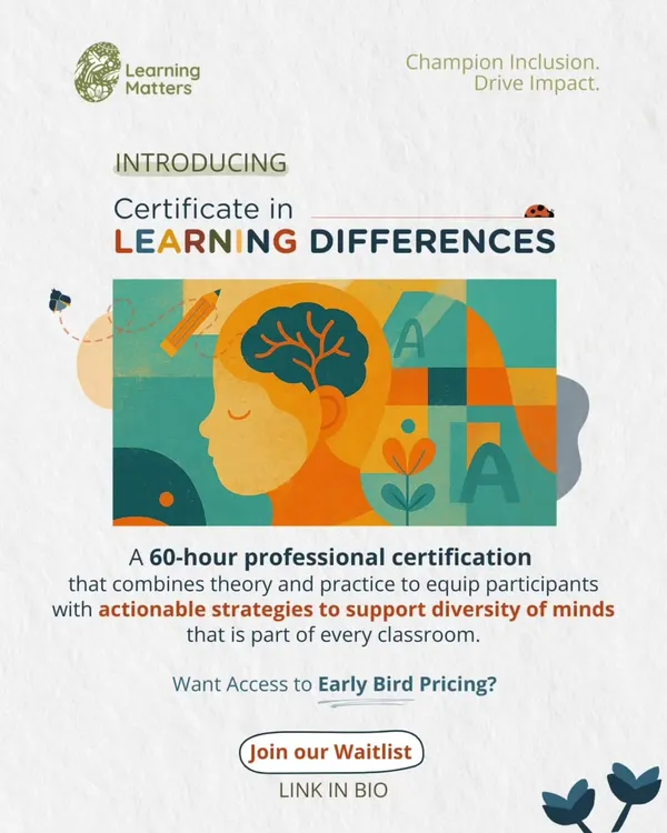 Champion inclusion and drive impact with our Certificate in Learning Differences. This 60-hour professional certification combines theory and practice to equip you with actionable strategies to support the diversity of minds present in every classroom.