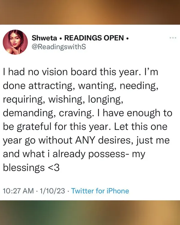 An important realization for the year: I had no vision board. I'm done attracting, wanting, and needing. This year is about being grateful for what I already possess.