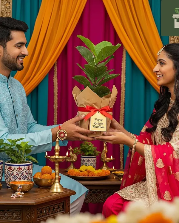A gift of a plant is a gift of life. We specialize in creating meaningful green gifts for every occasion, like this Fiddle Leaf Fig, beautifully wrapped for a Raksha Bandhan celebration.
