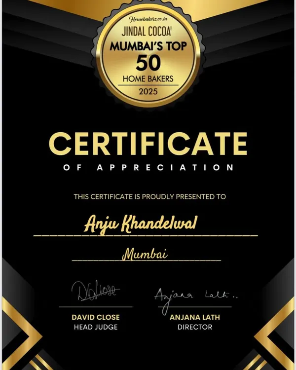 I am so grateful and blessed to be recognized as one of Mumbai's Top 50 Home Bakers for 2025 by Homebakers.co.in. Thank you for this incredible honor.