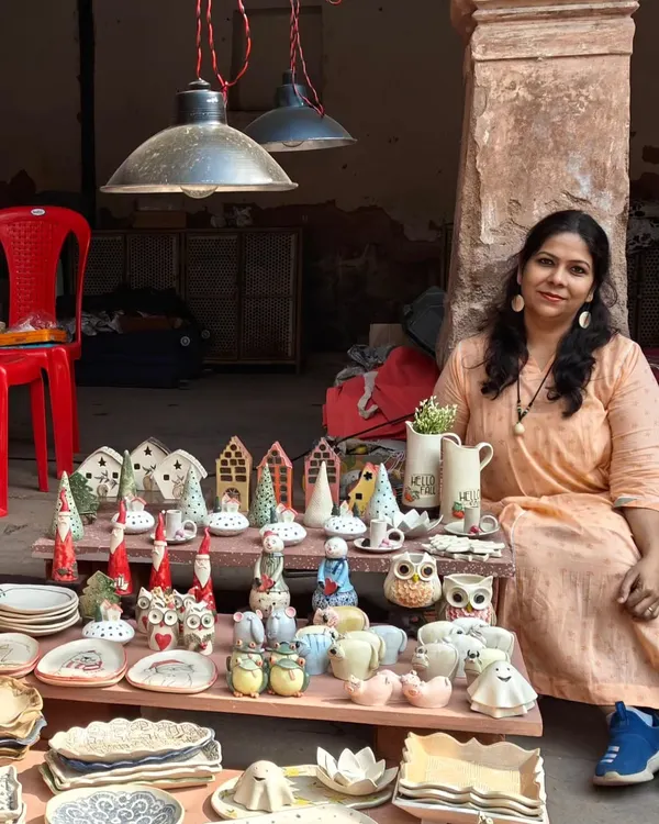 Here I am at the Bhopal Potter's Market, a place that feels like a home away from home. My stall is filled with a variety of my creations, from festive figurines to handmade tableware.