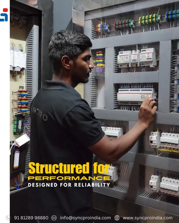 Here, one of our engineers is making final adjustments to an ABB KNX centralized wiring panel. This structured approach is designed for performance and reliability, forming the robust heart of your smart home's electrical system.