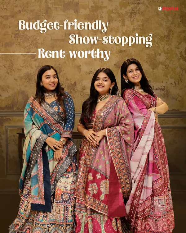 Getting the whole squad ready for a wedding is my specialty. I have a huge collection of coordinated and complementary lehengas so your entire bridesmaid team can look stunning together. Why buy multiple outfits when you can rent show-stopping looks for everyone?