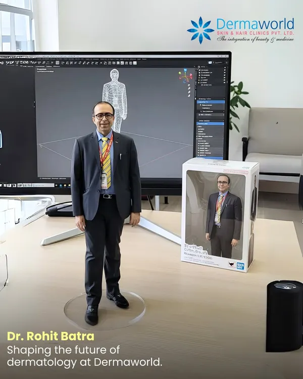 My passion is integrating the art of beauty with the science of medicine. Here, I'm pictured with a 3D model, representing my commitment to using innovative technology and forward-thinking approaches to shape the future of dermatology at Dermaworld.