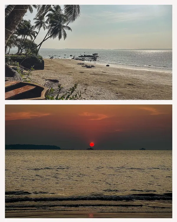 A collage showing the stunning sunset and beach view at a Goa wedding. We capture the beauty of the destination as much as the ceremony itself.