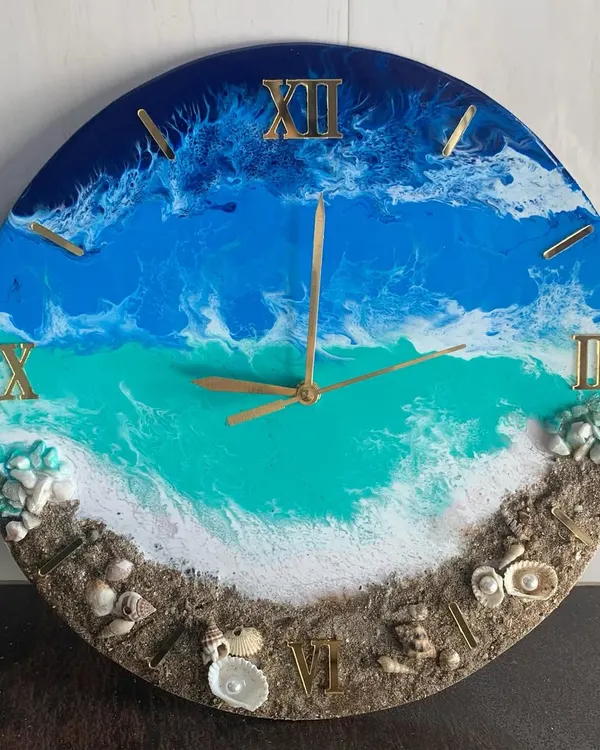 This ocean-themed resin clock uses real sand and shells to bring a piece of the beach into your home. It's a favorite project among my students.