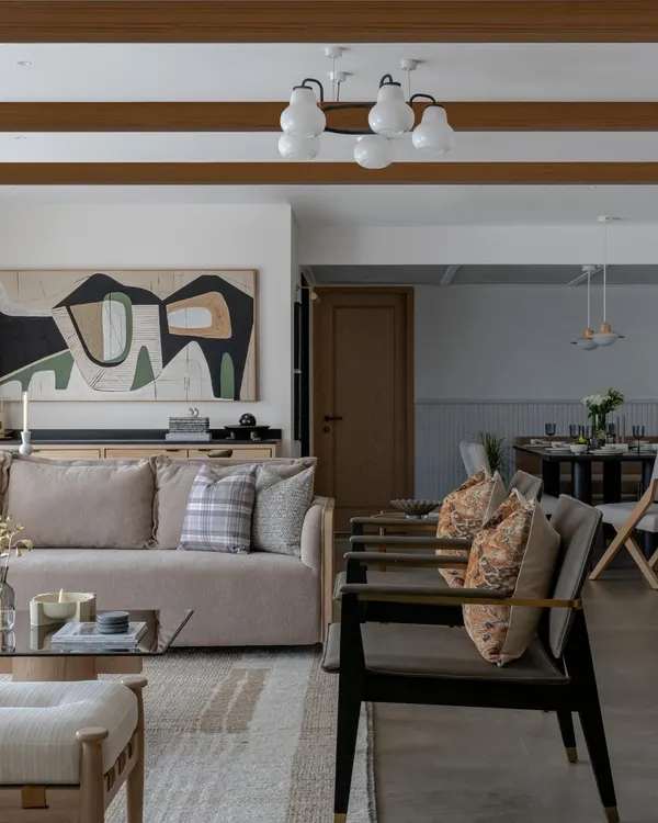 This large abstract piece, custom-made for a client's living room in Mumbai, shows how art can become the soul of a space. The neutral palette with pops of green and black complements the modern interior design, creating a focal point that is both bold and harmonious.