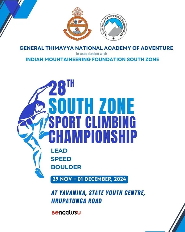 Announcing the 28th South Zone Sport Climbing Championship in Bengaluru. We are excited to host top athletes for a thrilling competition in lead, speed, and bouldering.