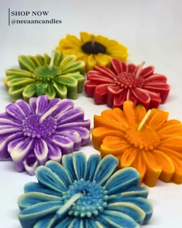Daisies, but make them candles. This vibrant collection of our handmade daisy candles is ready to light up your space and your day with a pop of color and charm.