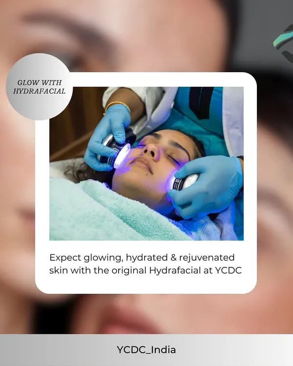 The HydraFacial experience includes LED light therapy. Here, blue light is used to target and kill acne-causing bacteria, while red light helps reduce inflammation and stimulate collagen.