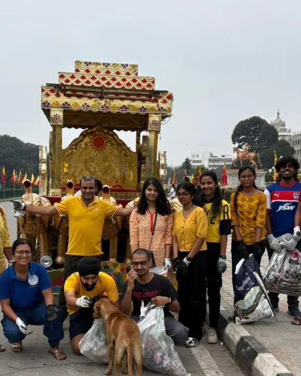 Our crew during a plogging drive on Karnataka Rajyotsava day. We collected bags of litter while celebrating our city, combining our passion for running with environmental responsibility.