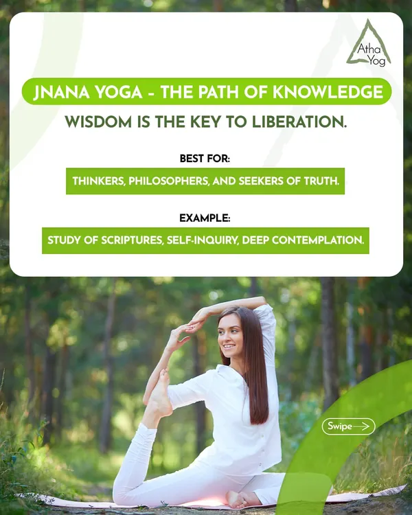 There are many paths on the yoga journey. This graphic introduces Jnana Yoga, the path of knowledge. It is best for thinkers and seekers of truth who engage in self-inquiry and deep contemplation. We help you find the path that resonates most with you.