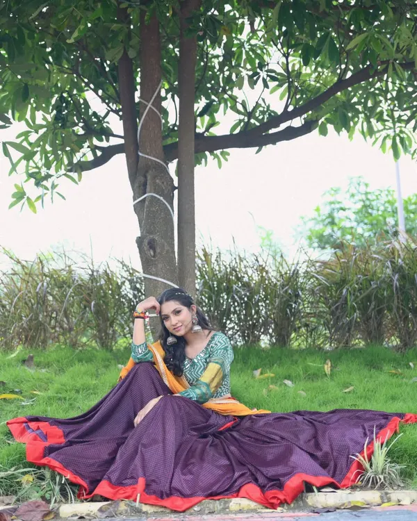 Embracing the spirit of Navratri in a traditional chaniya choli. This isn't just an outfit; it's a connection to the culture and the vibrant energy I bring to every Garba event.