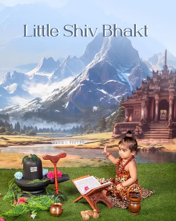 A moment of pure divinity. This Little Shiv Bhakt setup is one of my favorites, blending cultural reverence with the innocent charm of childhood. It's a powerful way to create a timeless piece of art for your family.