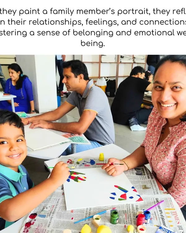 A mother and her young son share a smile as they paint together, capturing a moment of pure connection and creative joy. This is what my workshops are all about: providing a space for families to bond and create lasting memories through shared activities like our Portrait Puzzle workshop.