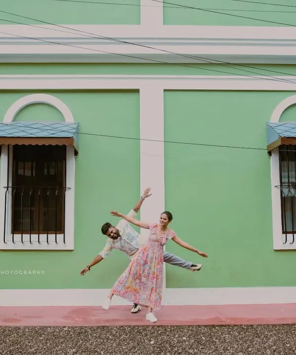 The colorful streets of Pondicherry's French Quarter provide a playful and unique backdrop for a pre-wedding shoot. We can explore the city to find the most interesting spots.