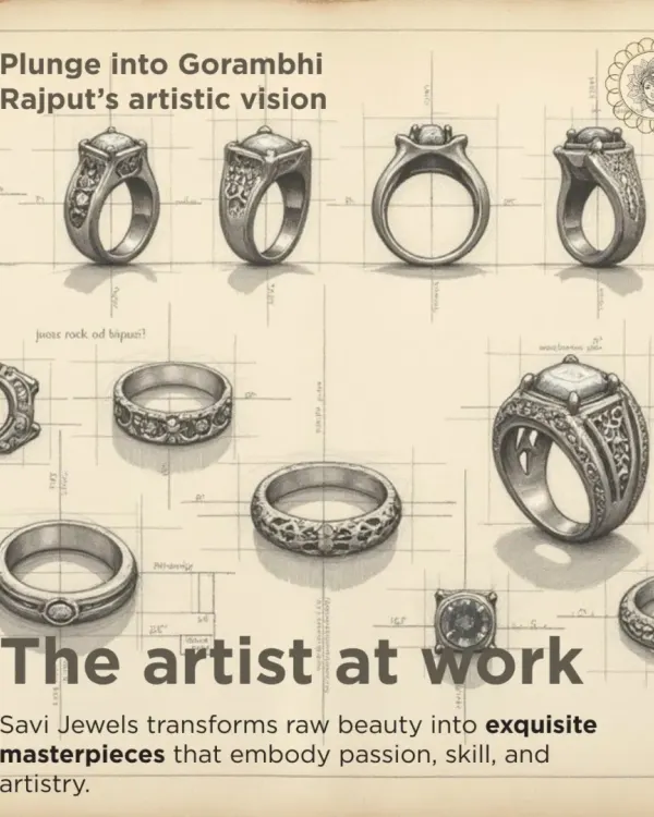 Every bespoke creation begins with my artistic vision and your story. This image shows some of my initial design sketches and technical drawings for various rings, from intricate vintage-inspired settings to clean, modern bands. This is where we explore shapes, proportions, and details before a single piece of metal is cast.