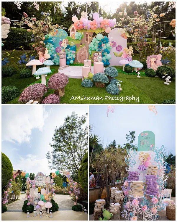 I believe in turning spaces into stories. For this magical fairyland party, we transformed a garden into an enchanting world with custom-built fairy houses, oversized mushrooms, and a breathtaking balloon and floral backdrop, creating a truly immersive birthday experience.