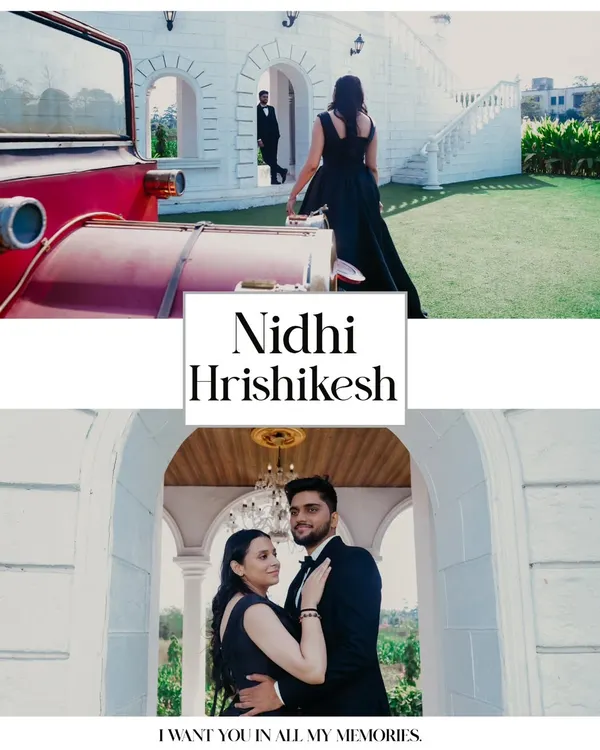 A cinematic shot featuring a vintage car and grand architecture, creating a sense of timeless romance and elegance for this pre-wedding shoot.