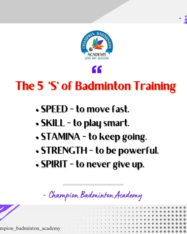 Our coaching is guided by the 5 'S's of Badminton: Speed, Skill, Stamina, Strength, and Spirit. This philosophy is at the core of every training session, helping us build powerful, smart, and resilient athletes who never give up.