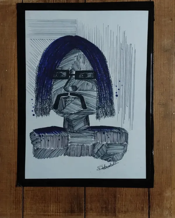 Meet "Jhon uncle." This is an abstract portrait I created using only a blue pen and straight lines to build the form and texture.