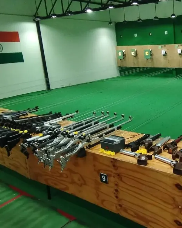 A full view of our armory for the day, featuring a wide selection of air rifles and air pistols ready for our shooters.