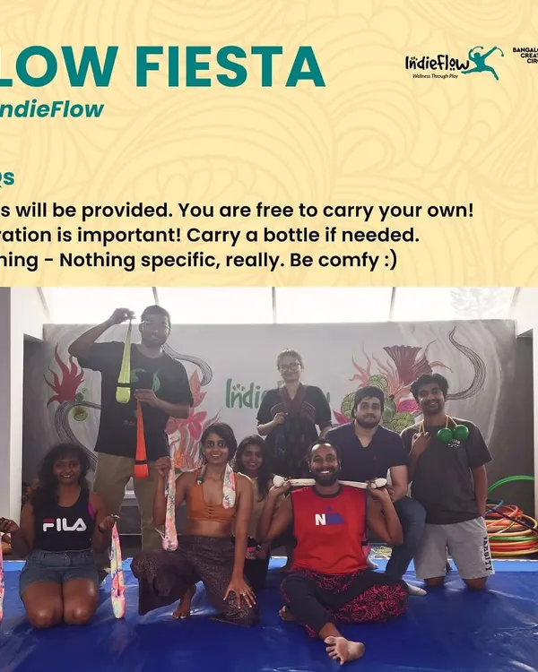 This is the vibe after a Flow Fiesta workshop. We provide the props and the guidance, you bring your energy. It's all about being comfy, staying hydrated, and having fun.
