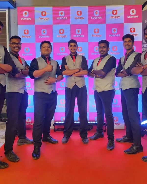 Our team of professional bartenders in uniform, ready for a corporate event for Swiggy. We ensure our staff is always presentable and prepared to represent your brand with excellence.