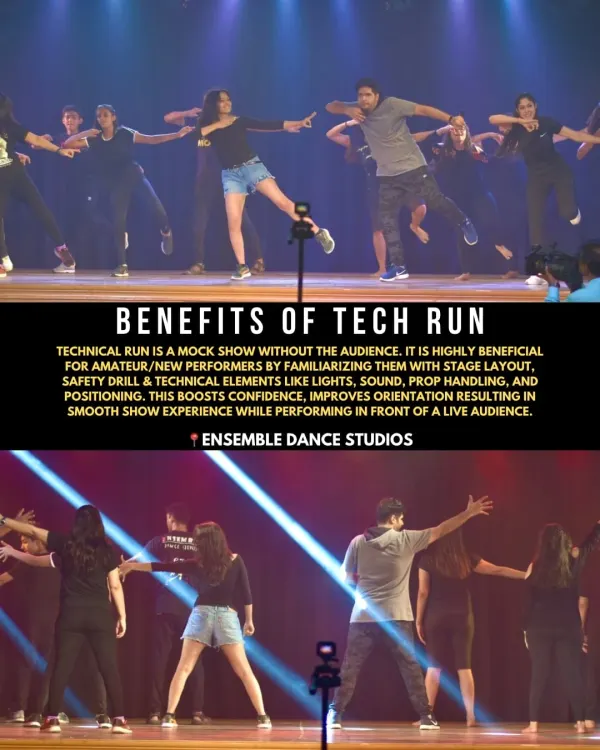 We believe in preparing our students thoroughly. A technical run on stage without an audience helps familiarize new performers with the stage layout, lights, and sound, which boosts confidence for the final show.