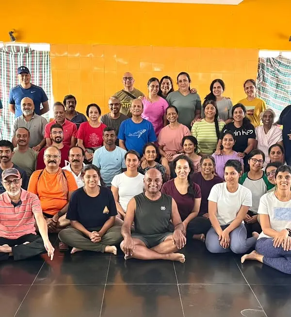 A group photo from our International Yoga Day celebrations at Prashant Yogashraya. It is wonderful to see so many dedicated students come together.