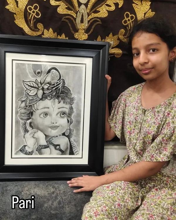 I am so proud of my student Pari, who framed the beautiful Krishna portrait she drew in our online sketching class. It's wonderful to see students take such pride in their work.