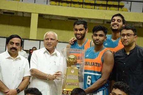 With my team and former CM B.S. Yediyurappa, holding the M C Srinivasa memorial trophy after our State 'B' Division win.