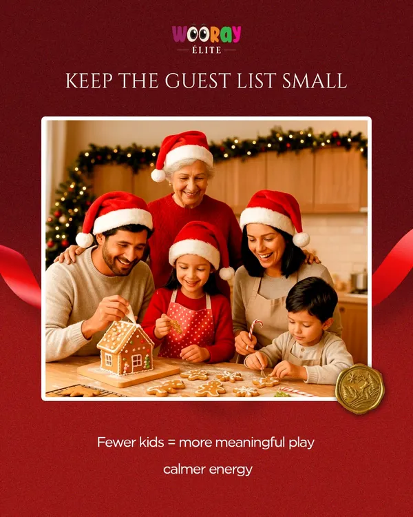 A December birthday deserves extra magic. This image from our Christmas celebration shows a family enjoying a gingerbread house decorating activity, creating warm and meaningful memories together.