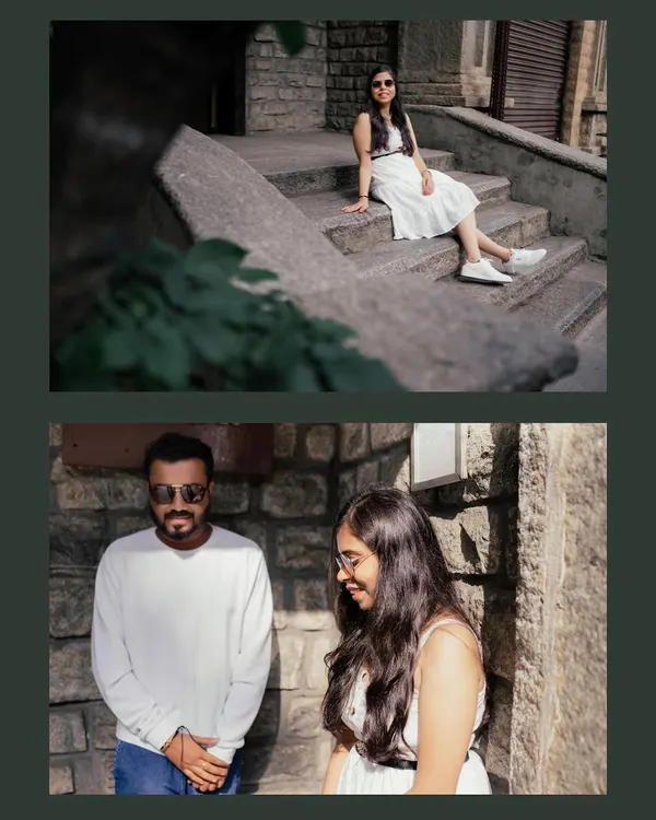 A casual and cool pre-wedding shoot in the city. We use the urban landscape, from stone steps to leafy corners, to create a modern and relaxed vibe for the couple's portraits.