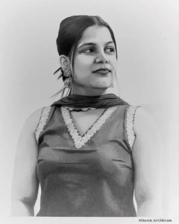 This A4 handmade pencil sketch was a custom order from Mumbai. I focused on capturing her thoughtful expression and the fine details of her traditional attire.
